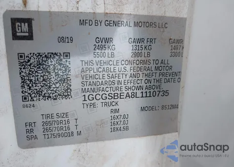 2020 Chevrolet Colorado from USA, damaged, VIN 1GCGSBEA8L1110735